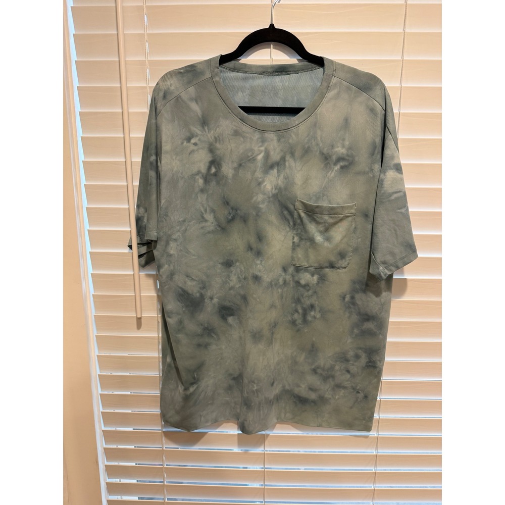 Lululemon Mens Tie Dye Pocket T-Shirt Green Grey Short Sleeve Performance Tee